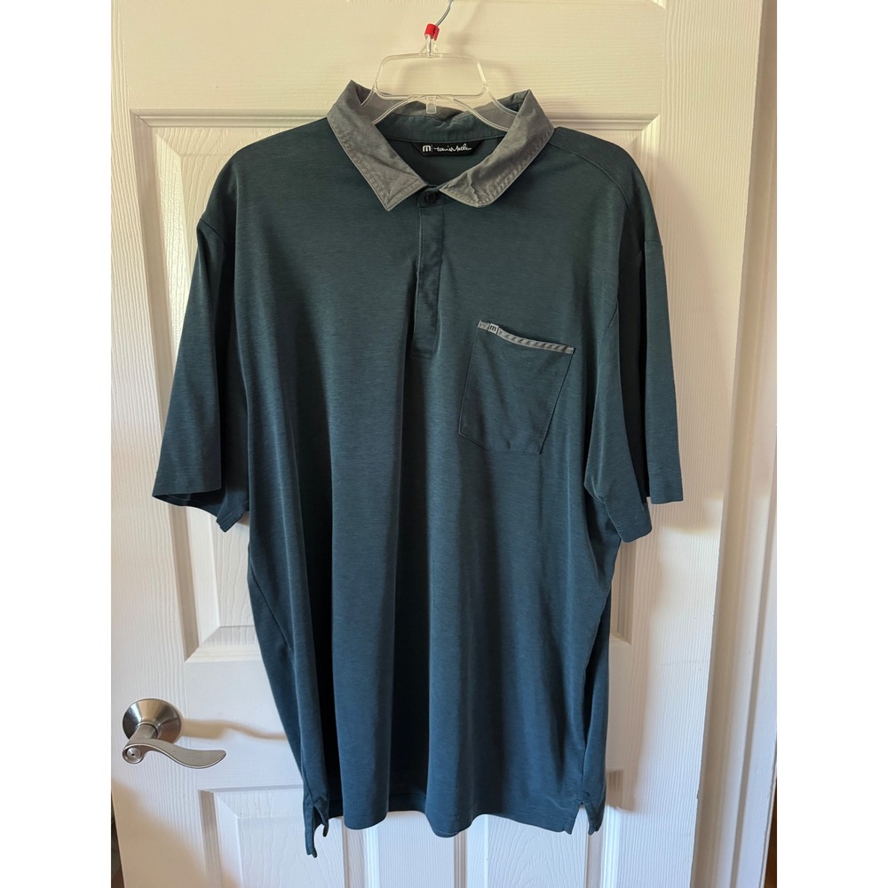 TravisMathew Polo Shirt Men X-Large Teal Green Gray Pima Cotton Pocket Golf